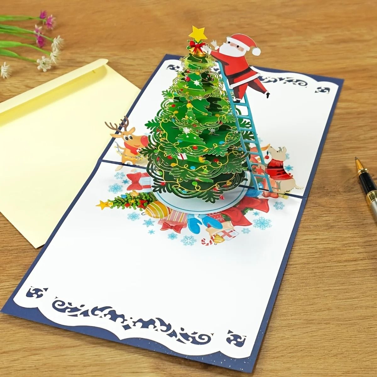 Christmas 3D Santa Claus Pop Up Greeting Card Festive Holiday Gift Card