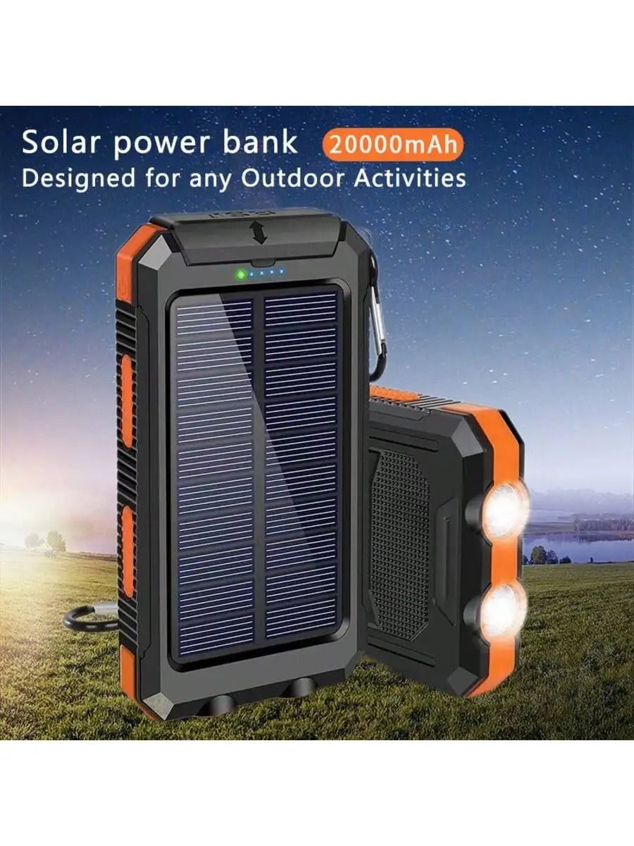Solar Power Bank Portable Charger with Flashlight 20000mAh