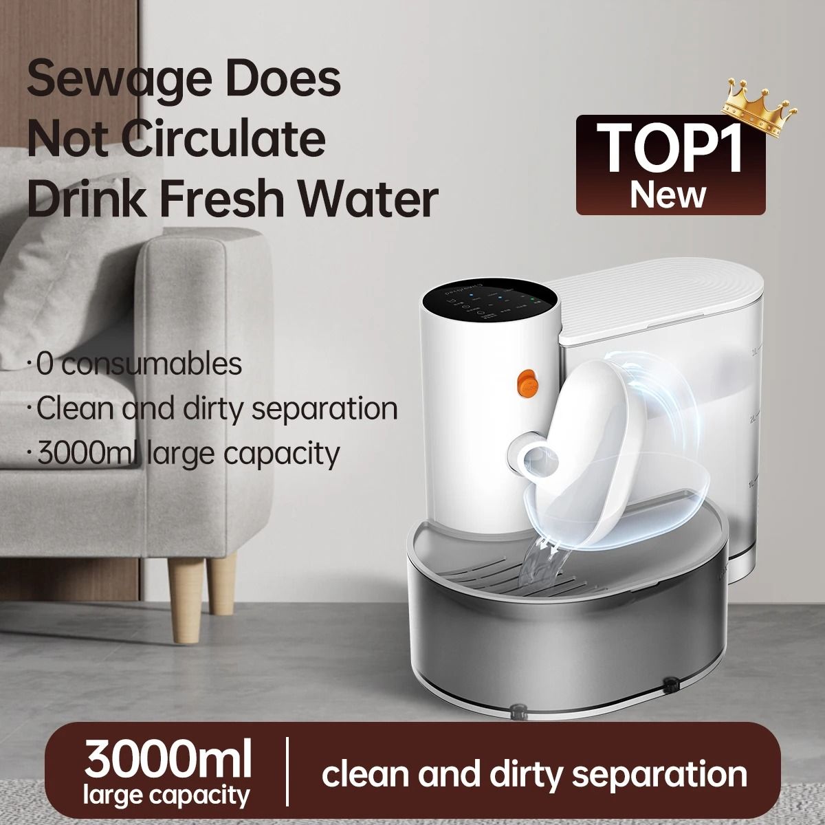 Smart Wireless Pet Water Dispenser Rechargeable Automatic Water Feeder