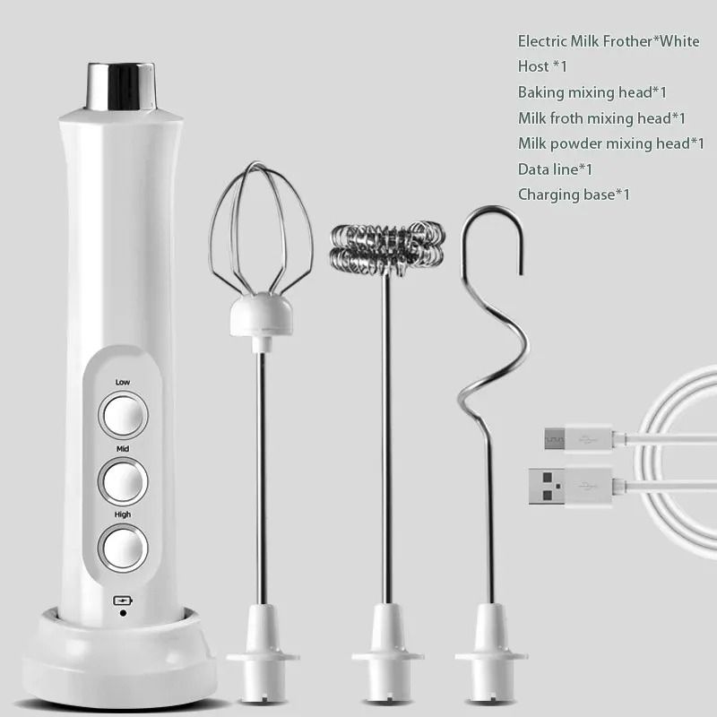 3 in 1 Rechargeable Electric Milk Frother High Speed Handheld Coffee Mixer