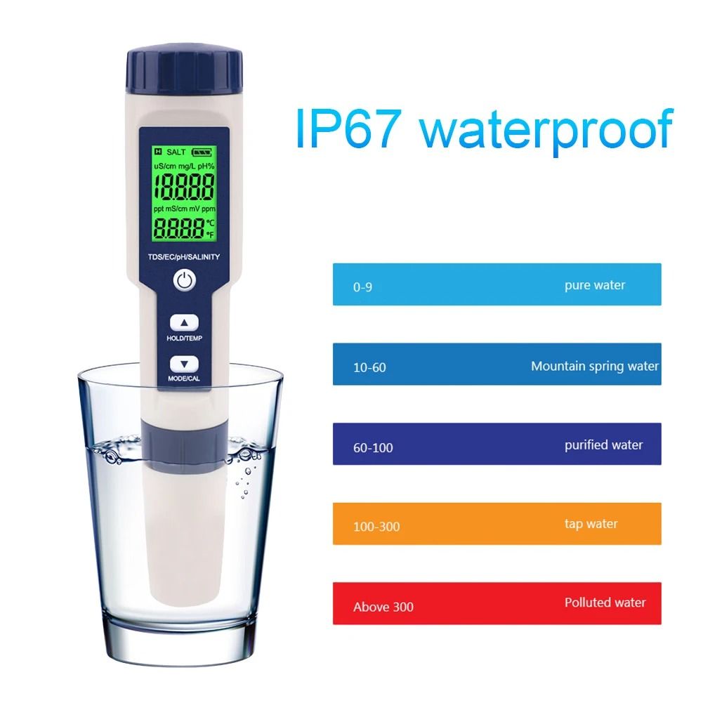 5 in 1 Digital Water Quality Tester TDS EC PH Salinity Temperature Meter