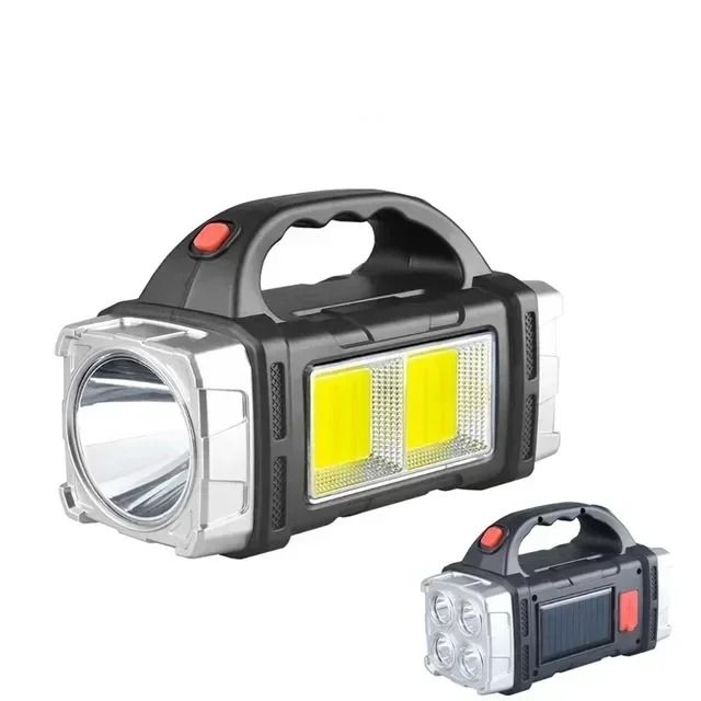 Powerful LED Flashlight with USB and Solar Rechargeable Power Bank