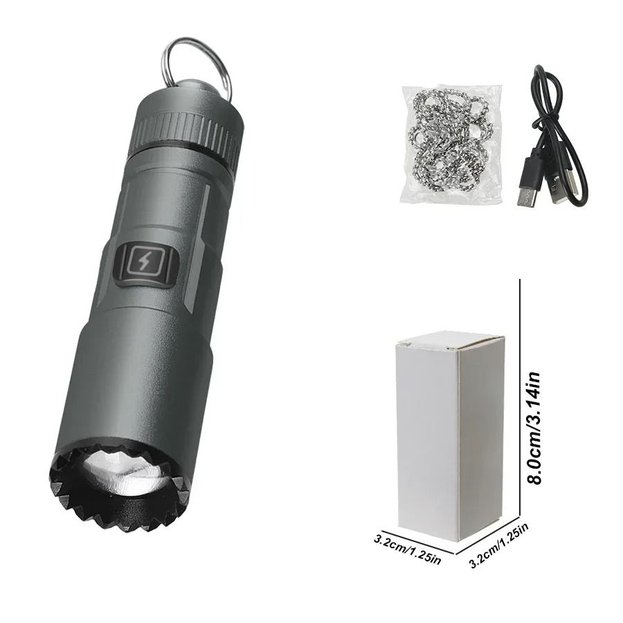 Multifunctional Mini Rechargeable Flashlight with Telescopic Zoom and Keychain Ring