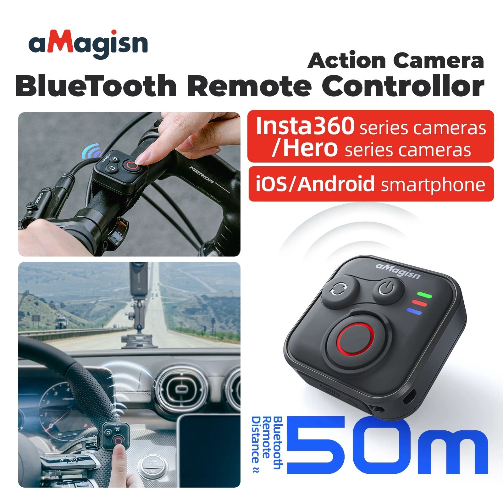 Bluetooth Action Camera Remote Control for Insta360 and GoPro Cameras
