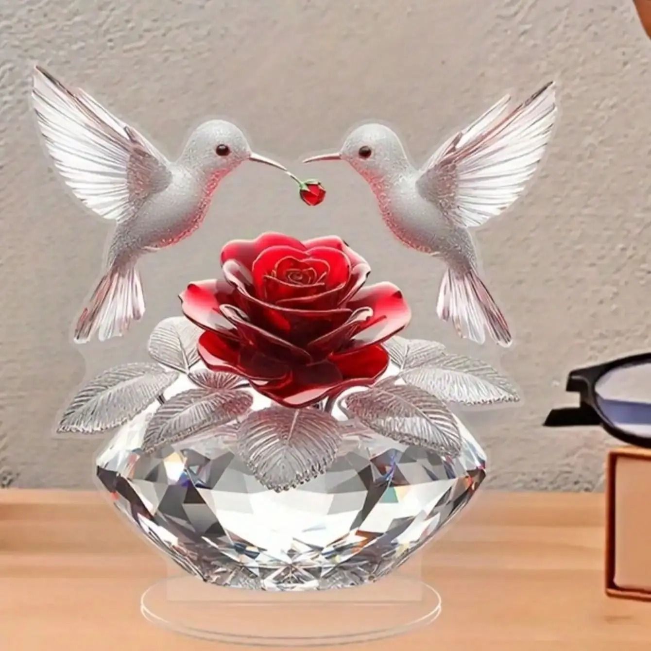 Rose and White Bird Desktop Decoration Elegant Home Decor and Graduation Gift