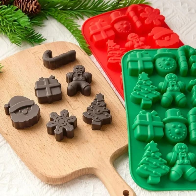 Christmas Tree Chocolate Mold Gingerbread Man Santa Claus Cane Cookie Mold for Home Baking