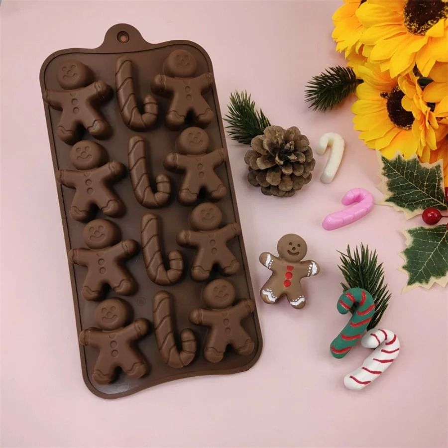 1/2 Christmas Chocolate Molds Gingerbread Man Cane Cookie Molds Home Baking Ice Tray Molds