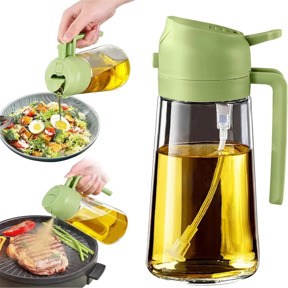 16oz/470ML Glass Oil Dispenser – 2-in-1 Automatic Flip Lid Cooking Sprayer