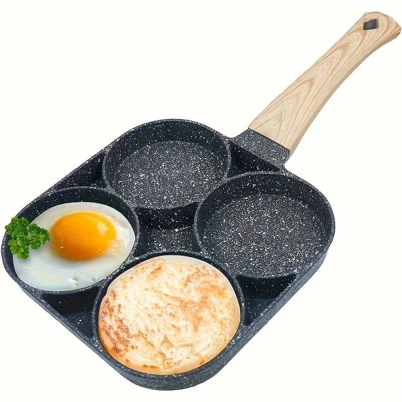 4-Cup Non-Stick Egg Frying Pan - Divided Pancake & Omelette Burger Pan for Breakfast