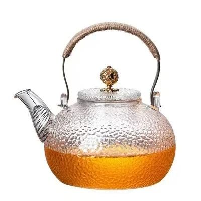 JUSTINLAU Premium Clear Glass Teapot – High Borosilicate Thickened Glass with Copper Handle & Anti-Scald Braided Rope