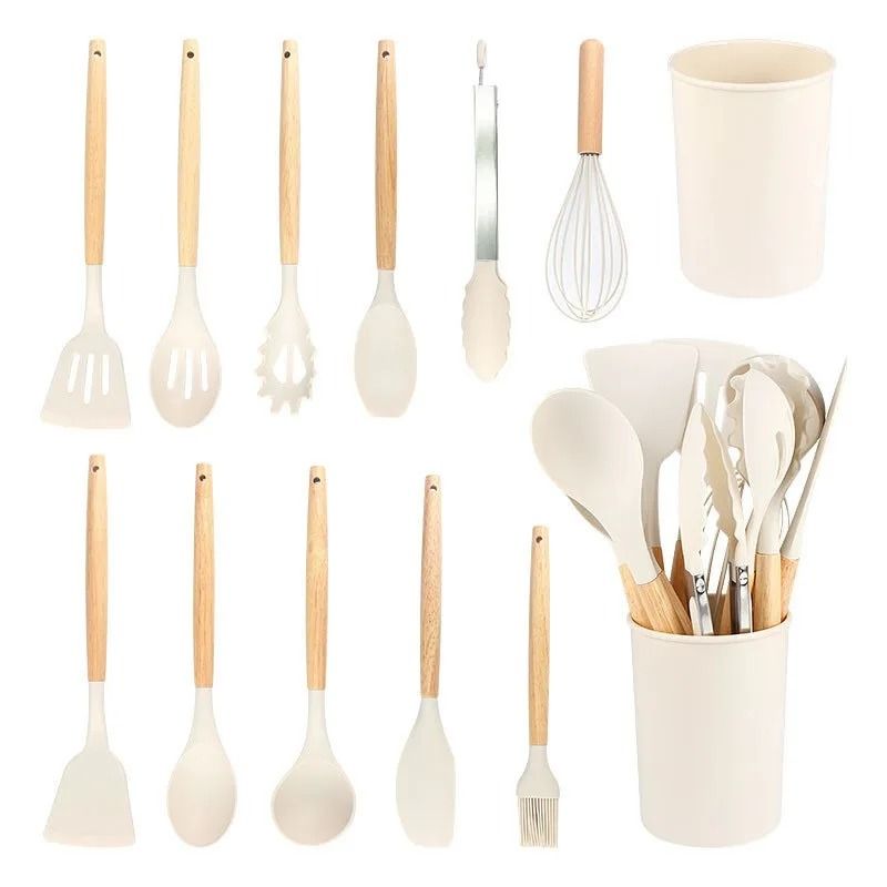 JUSTINLAU 12-Piece Premium Silicone Kitchen Utensils Set - Non-Stick Heat-Resistant Baking Tools