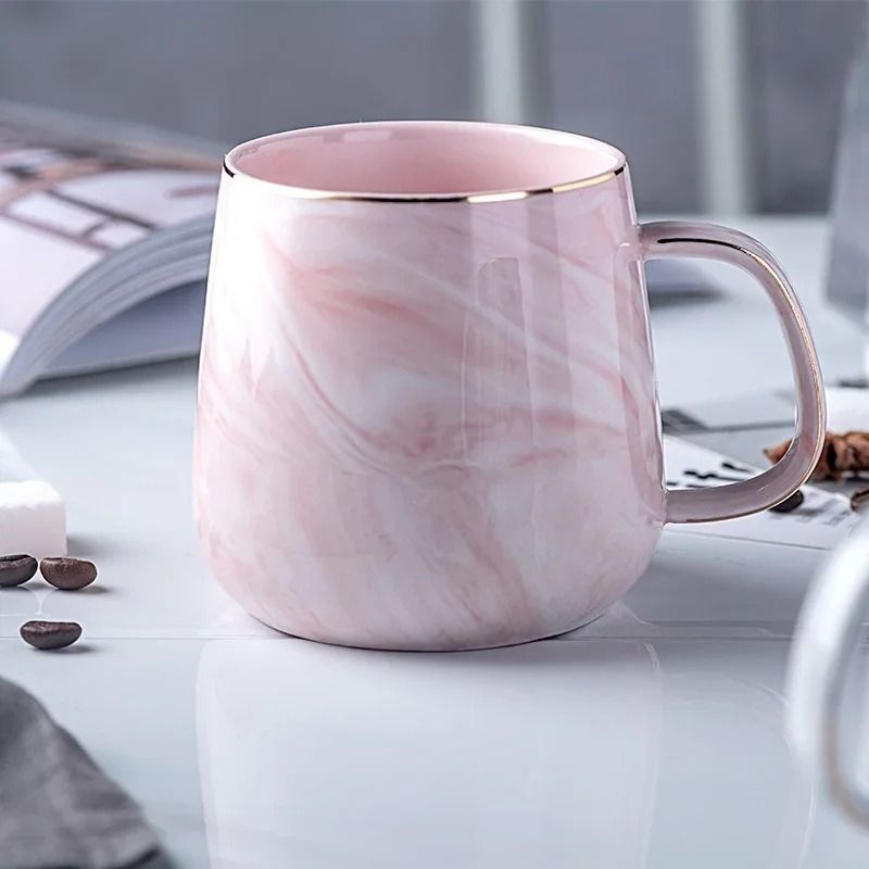 Nordic Ins Style Marble Ceramic Mug – Elegant Gold Rim Coffee & Oatmeal Breakfast Cup