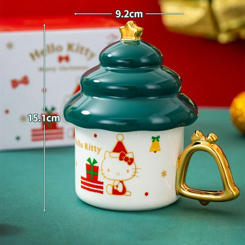 Sanrio Creative Christmas Tree Shape Hello Kitty Ceramic Mug - 340ml Household Milk & Coffee Cup