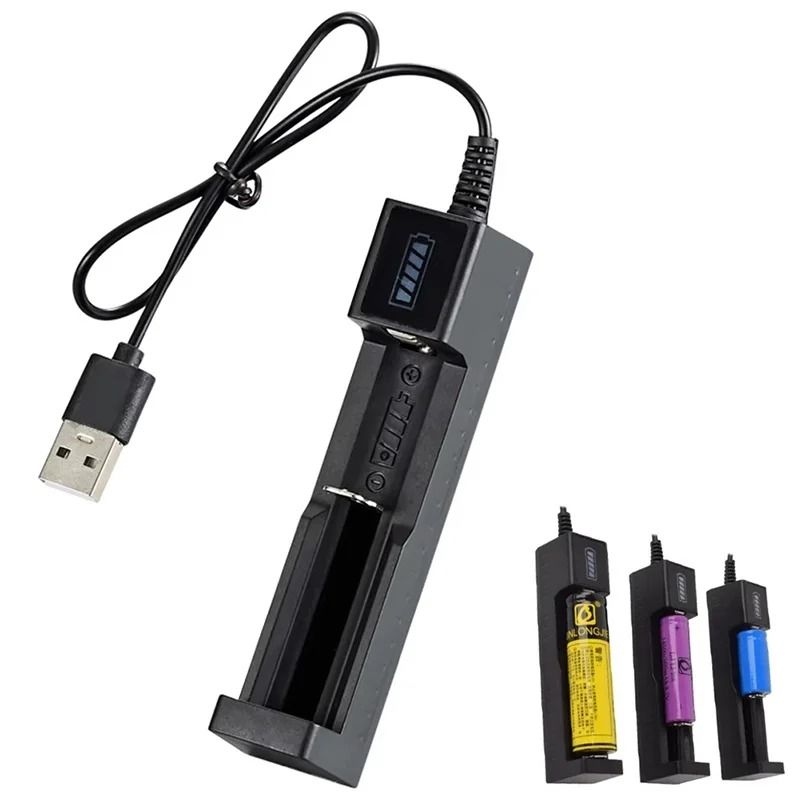 Universal 1-Slot USB Smart Battery Charger for 18650 26650 14500 and 16340 Lithium Batteries