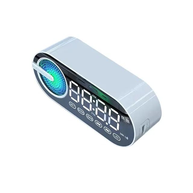 Quiet Wireless Bluetooth Speaker Alarm Clock with RGB TWS and LED Mirror Display for Bedroom and Office