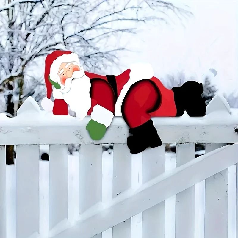 Santa Claus Lawn Decoration Fence Bracket Installation Holiday Christmas Garden Decoration
