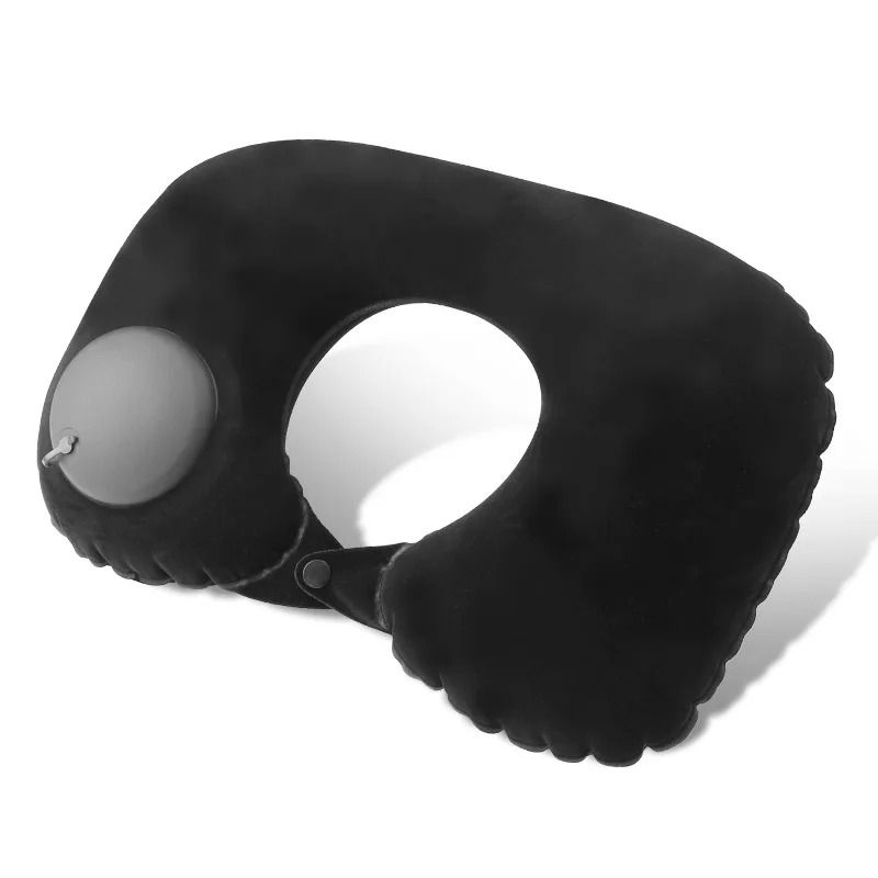 U-shaped Flocking Inflatable Neck Pillow Portable Compression Travel Pillow for Outdoor Camping and Hiking