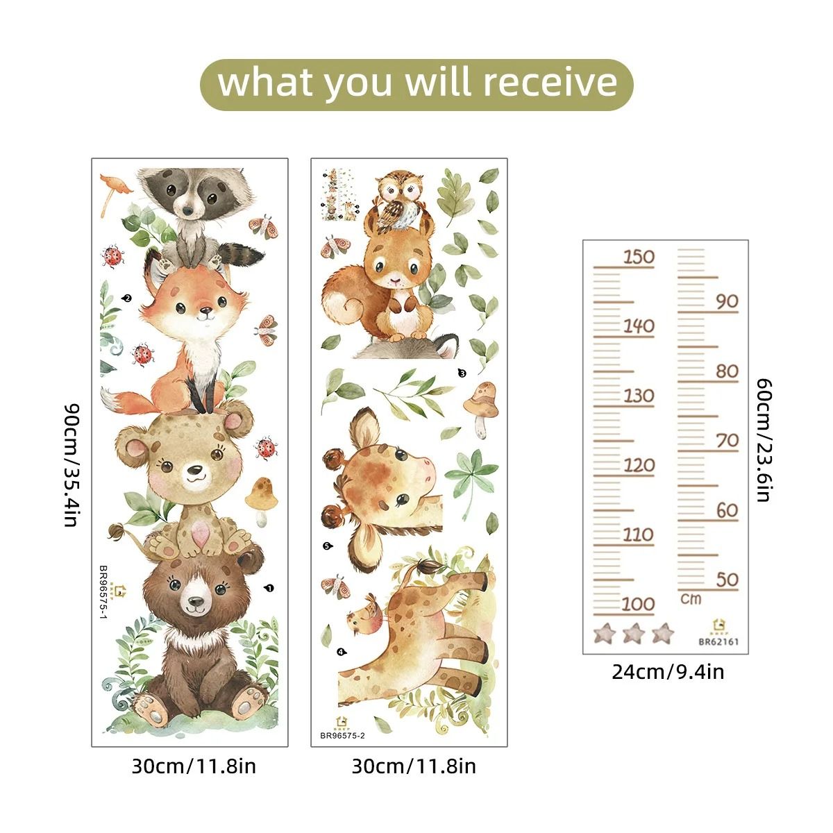 Cute Cartoon Animal Kids Growth Chart Wall Decoration Stickers for Children's Rooms