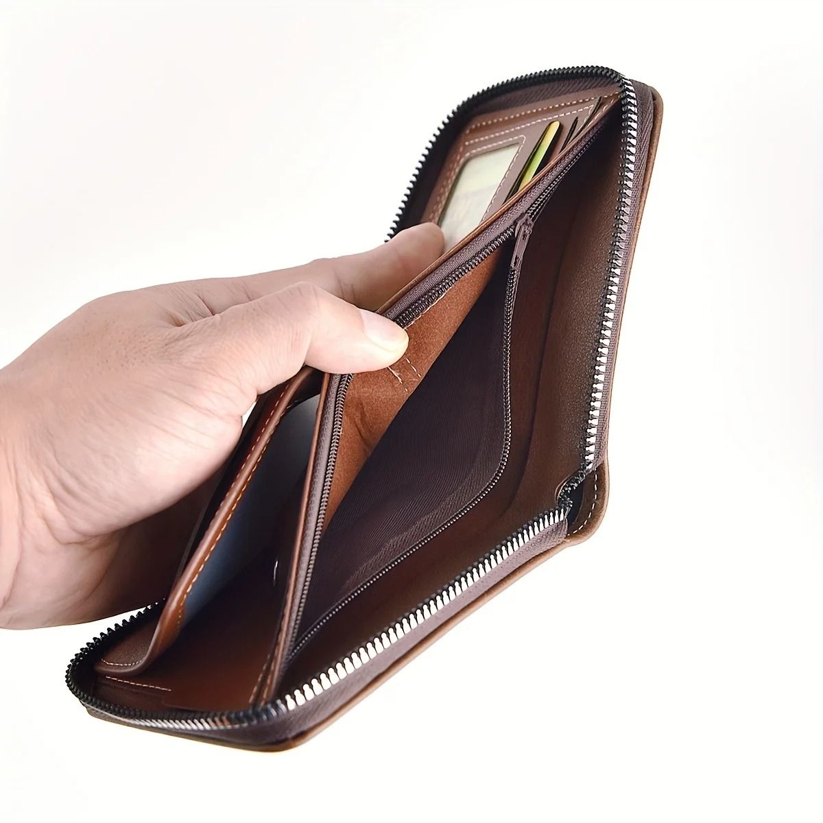 Mens Vintage PU Wax Oil Leather Zipper Wallet – Short Card and Coin Purse