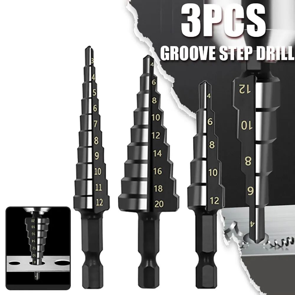 Step Bit Set Professional 3-Piece HSS Straight Groove Step Drill Bit Set | Inspire ...
