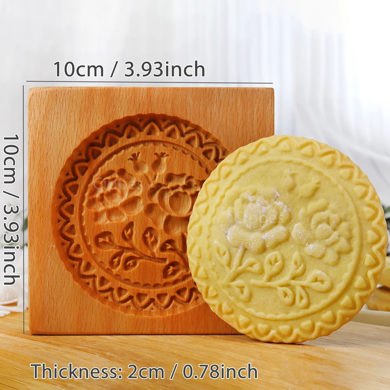 Wood Carved Floral Cookie Mold