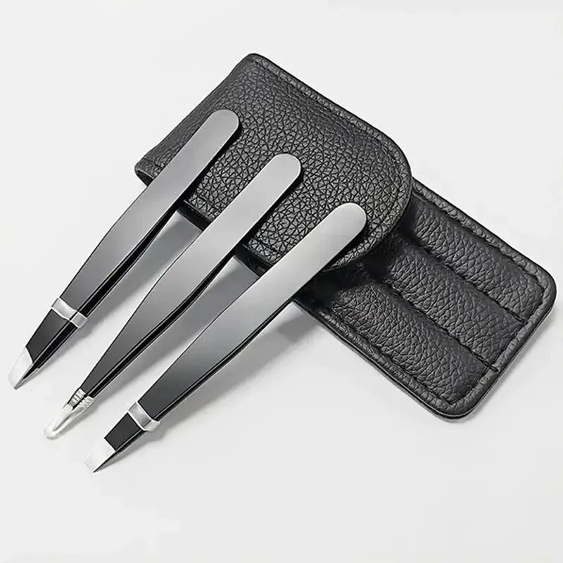 3 pcs Premium Stainless Steel Eyebrow Tweezers Set
