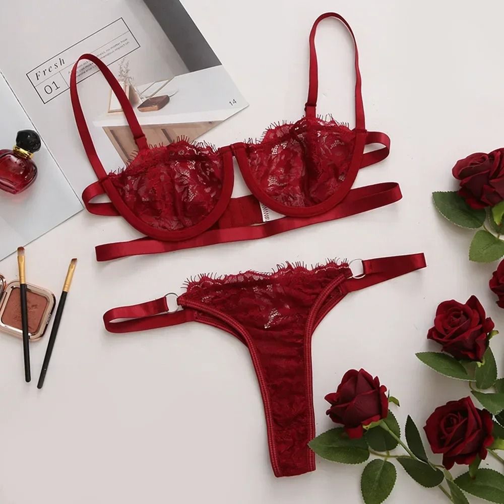 Fairy Embroidery Push Up Lingerie Lace Transparent Underwear Delicate Bra Brief Set