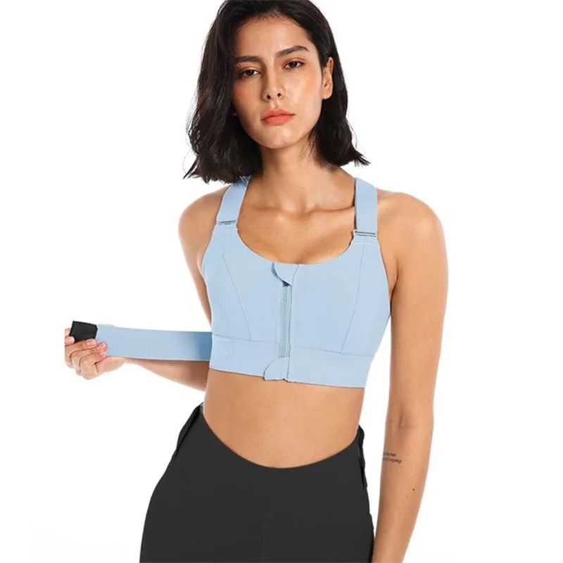 Womens Front Zipper Shockproof Sports Bra Plus Size Adjustable Yoga Vest