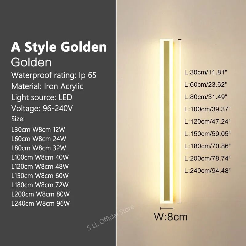 Modern Waterproof Outdoor Long Strip LED Wall Lamp IP65 Aluminum Garden Sconce
