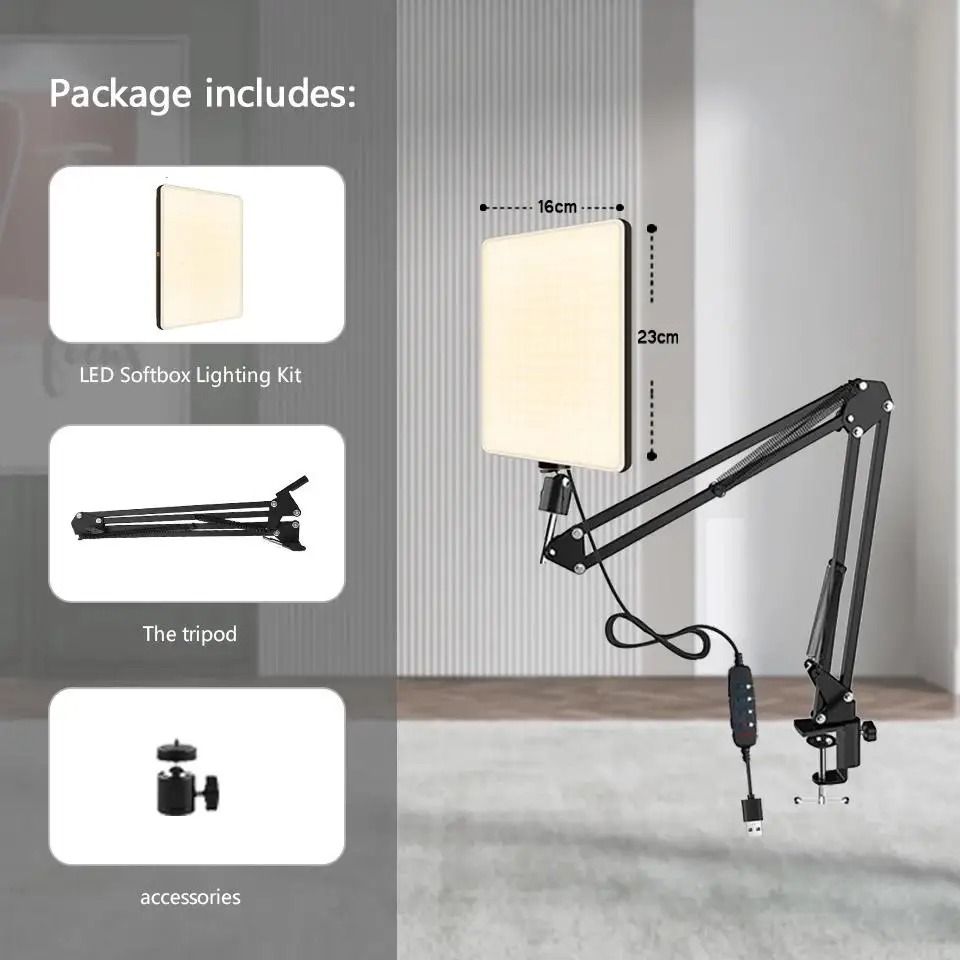 Professional LED Photography & Conference Light - Selfie Studio Lamp with Adjustable Scissor Arm