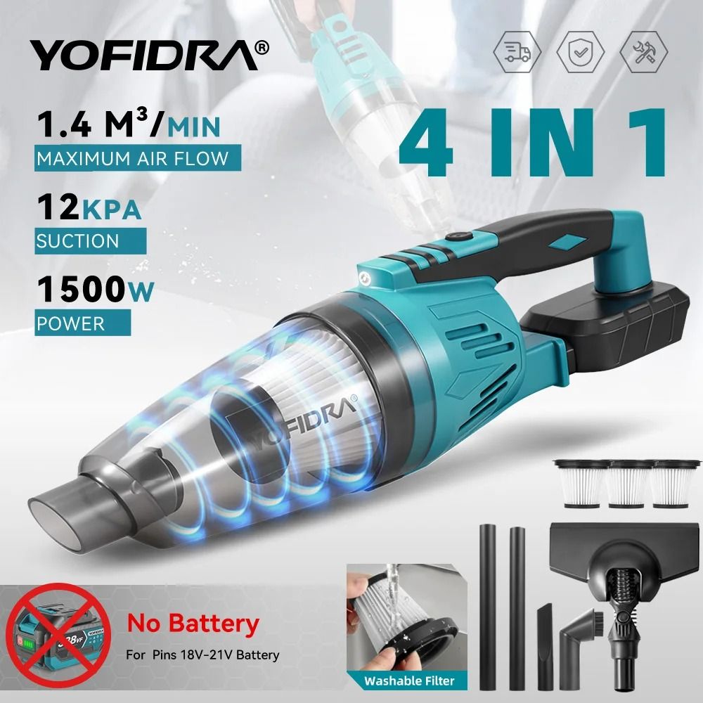 YOFIDRA 1500W Cordless 4-in-1 Vacuum Cleaner – 12KPA Portable Handheld Home & Car Cleaning Tool