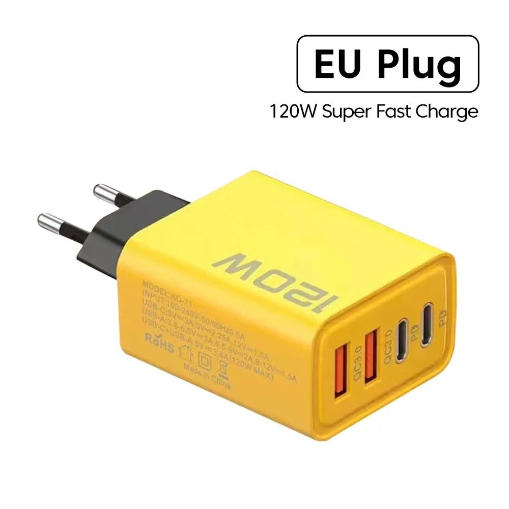 4-Port USB-C PD Fast Charger - Quick Charge 3.0 Wall Adapter for iPhone 16, 15, 14, Samsung & Huawei
