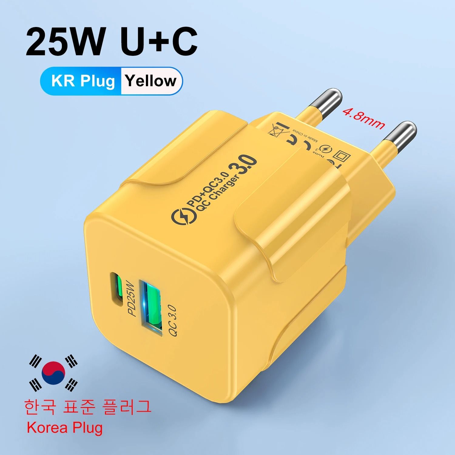 PD 25W Korean Standard Fast Charger – USB Type-C Quick Wall Adapter for iPhone 15 Pro Max & Samsung