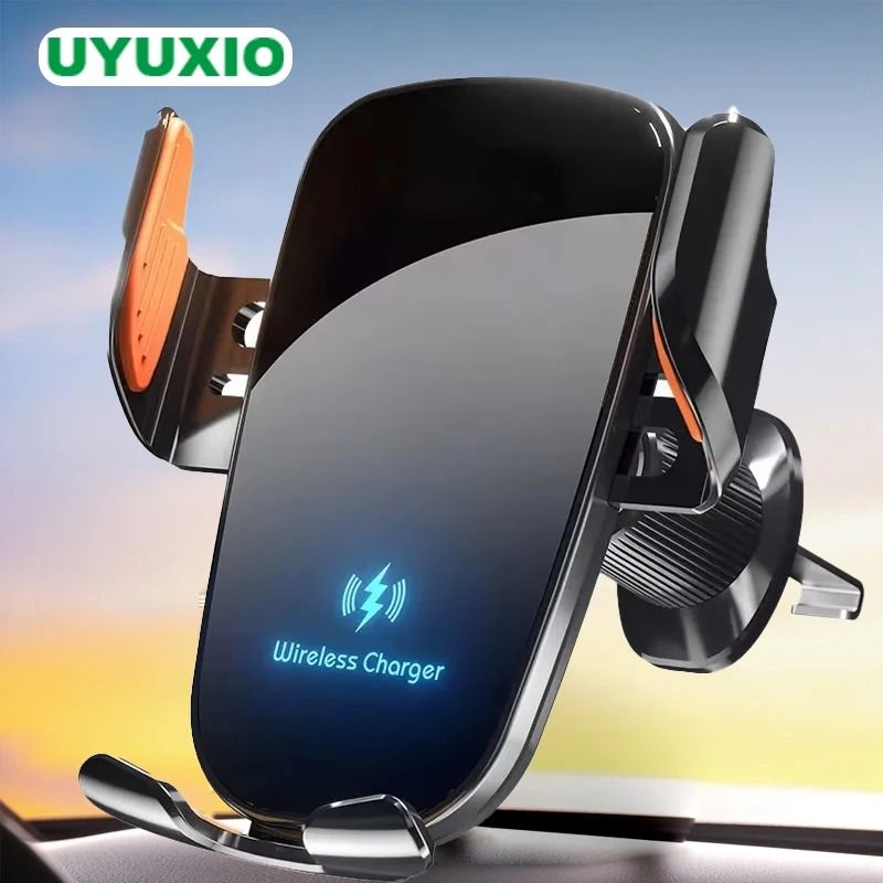 UYUXIO 15W Manual Clamp Wireless Car Charger – Fast Charging Air Vent Mount & Phone Holder for iPhone & Samsung