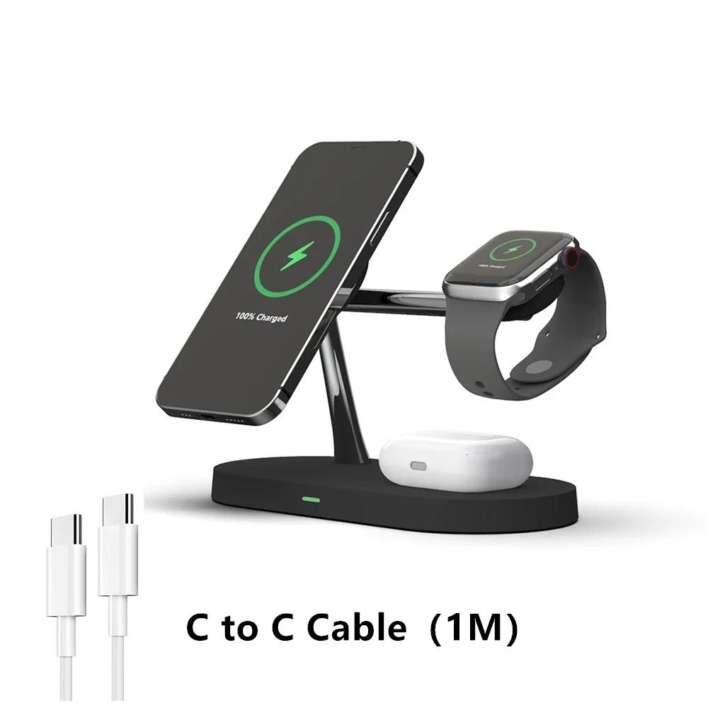 3-in-1 Magnetic Wireless Charger Stand – Fast Charging Station for iPhone 15, 14, 13, 12, Apple Watch & AirPods