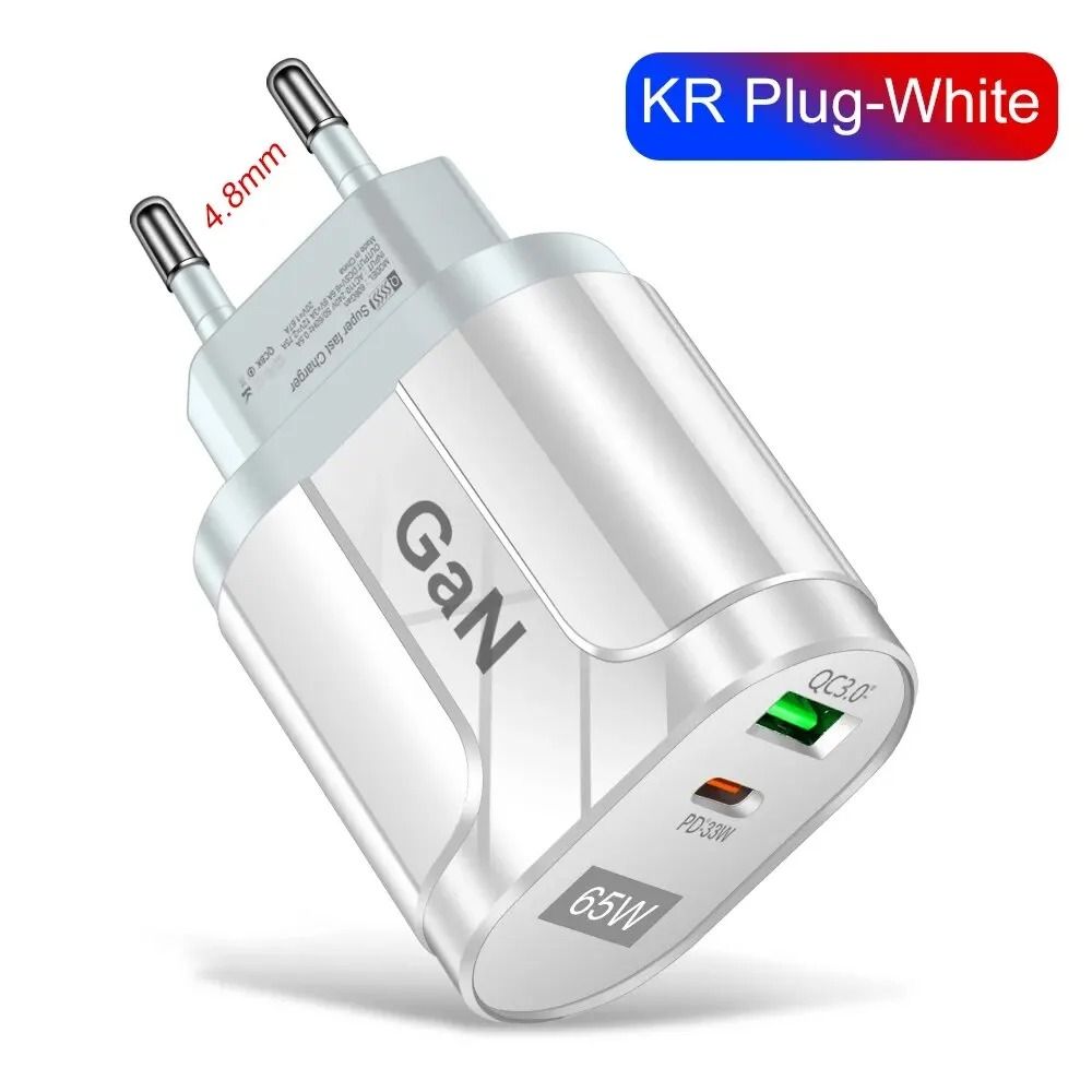 GaN 65W PD USB Type-C Wall Charger – High-Efficiency Quick Charge Adapter with EU/US Plug Options