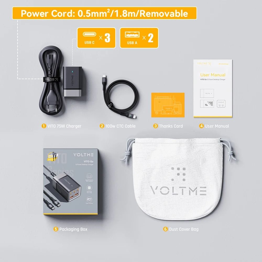 VOLTME 75W GaN Charging Station – Desktop Power Strip with USB-C Super Fast Charging for iPhone 15 & Samsung