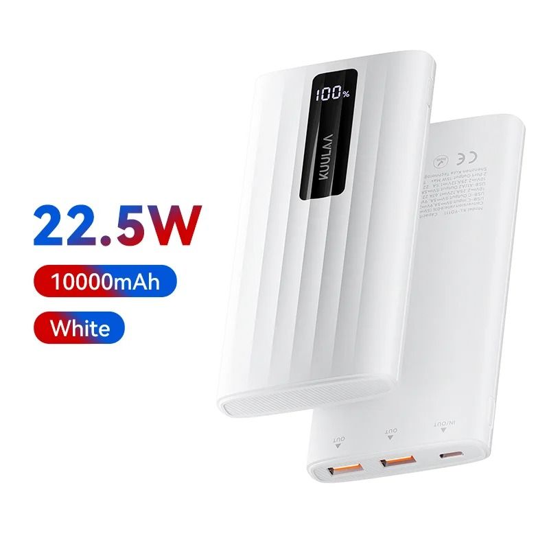 KUULAA 10000mAh Power Bank - 22.5W PD Fast Charging Portable Charger for iPhone 15, 14, 13 & Samsung