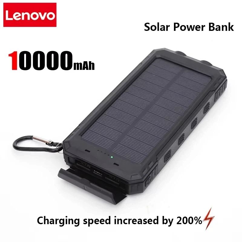 Lenovo 50000mAh Solar Power Bank – Portable External Battery with High-Power LED for iPhone & Samsung
