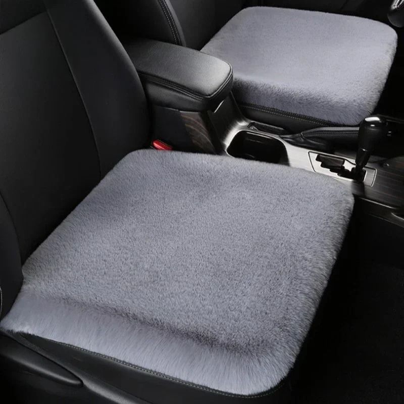Premium Plush Rabbit Fur Car Seat Cushion – Thickened Winter Warmth Square Cover for Driver & Passenger