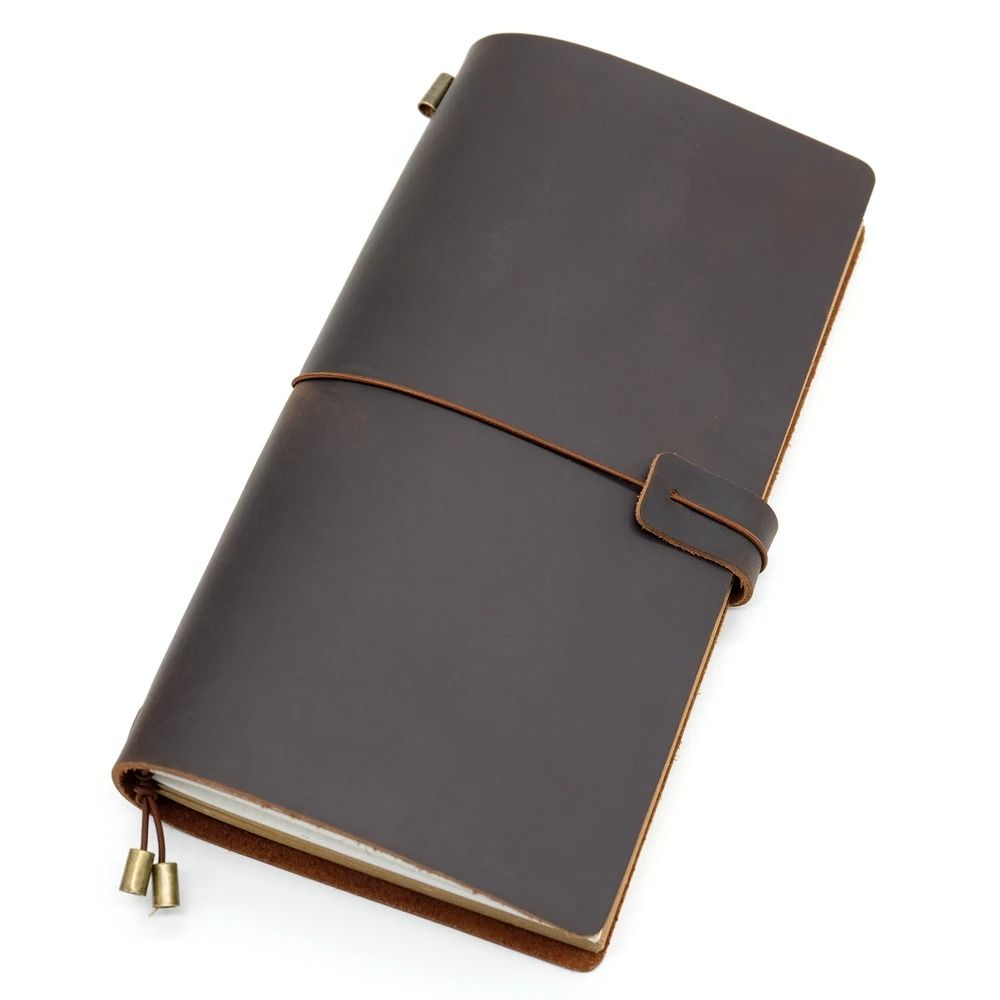 100% Handmade Genuine Leather Traveler's Notebook – Vintage Cowhide Diary & Gift Planner with Free Lettering Embossing
