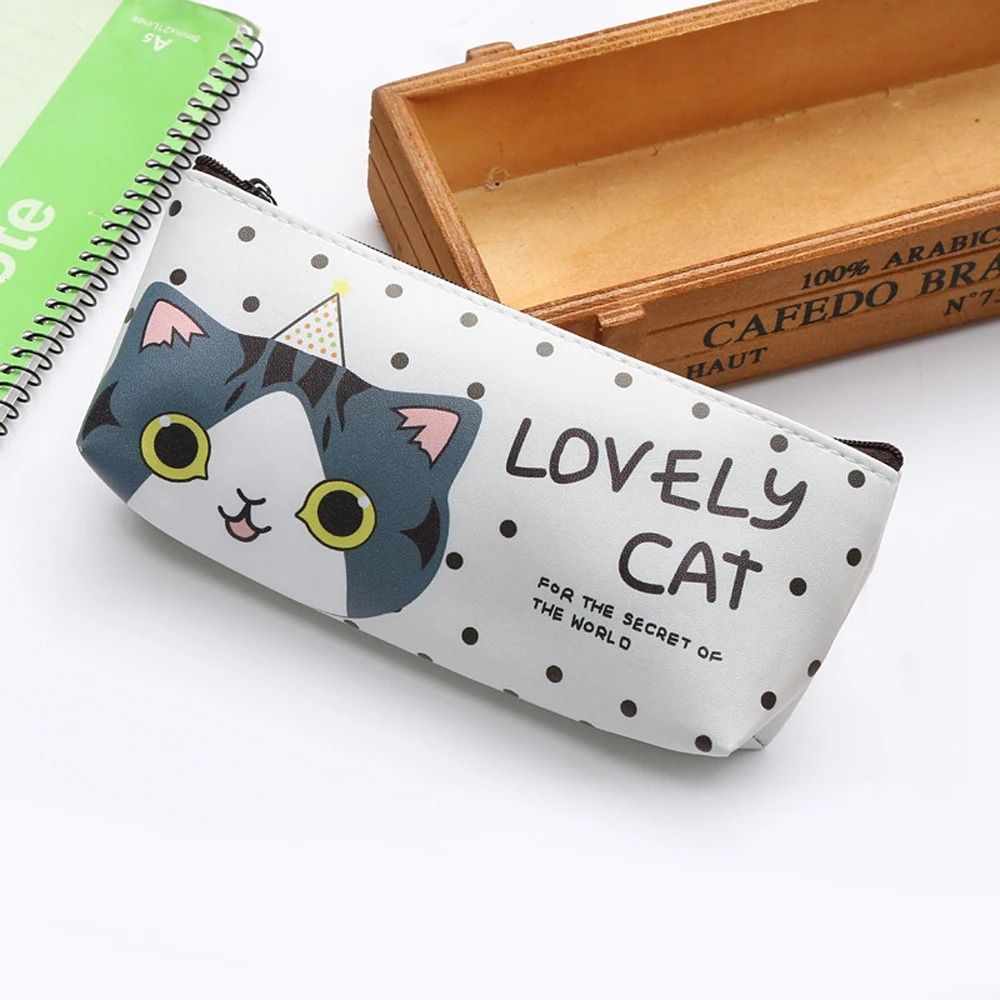 Kawaii Cat Silicone School Pencil Bag - Waterproof Cute Kitten Case & Korean Stationery Gift for Girls