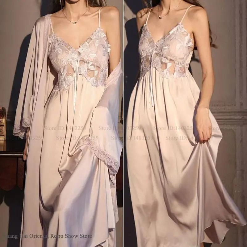 Ice Box Robe Elegant Female Ice Silk Robe Set – Professional Hollow-Out L | Inspire ...