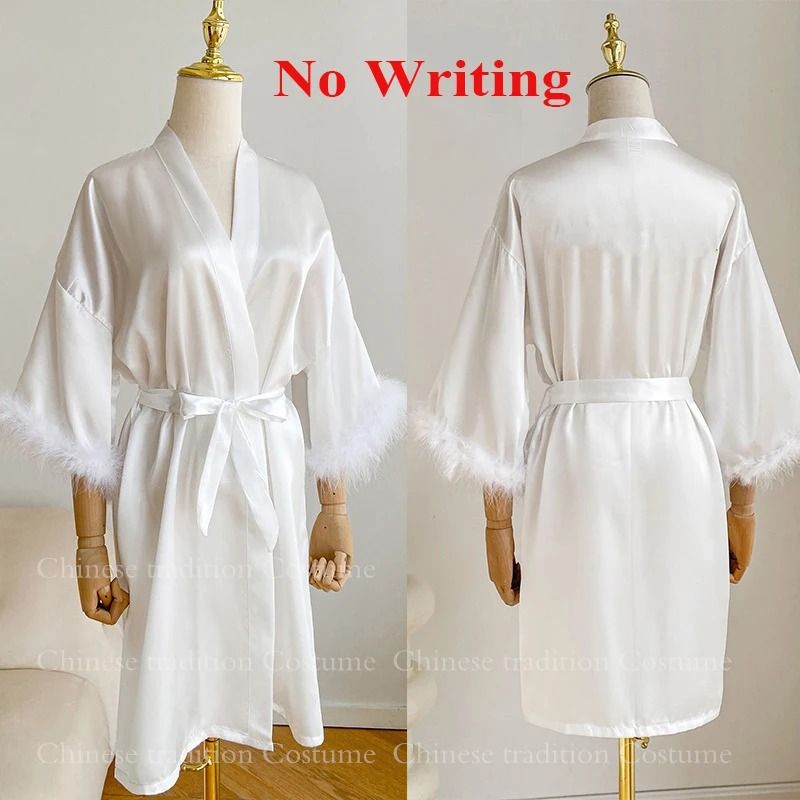 Luxurious White Bridal Feather Robe – Professional Satin Wedding Kimono & Sexy Bridesmaid Peignoir