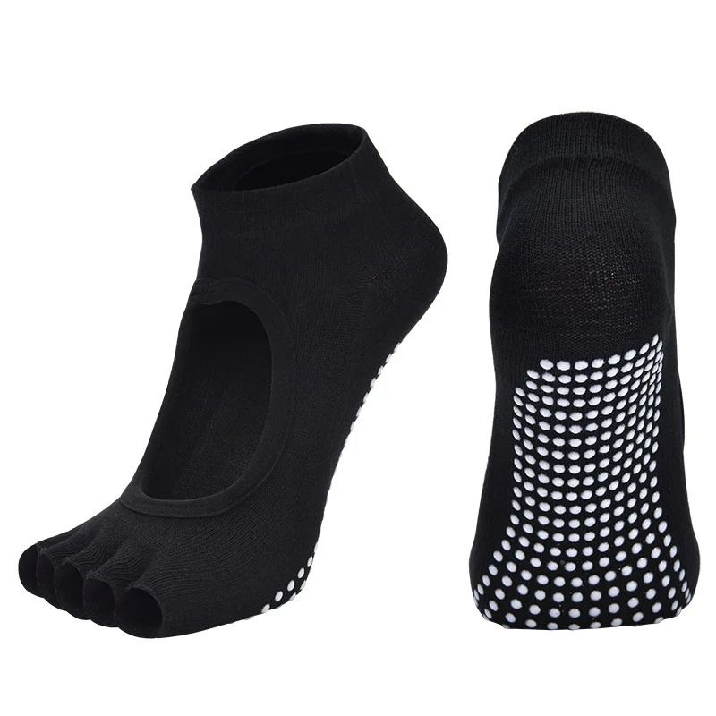 Women Cotton Yoga Backless Five Toe Socks Anti Slip Silicone Pilates Gym Ballet Dance Socks