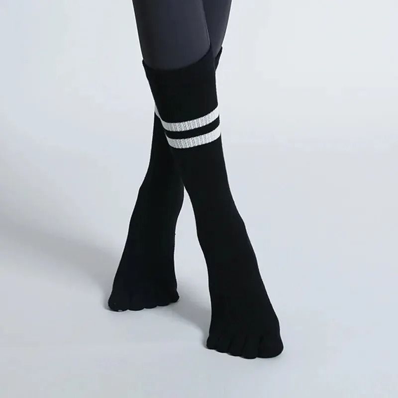 Women Breathable Yoga Socks Mid Tube Non Slip Five Finger Pilates Fitness Dance Ballet Floor Socks