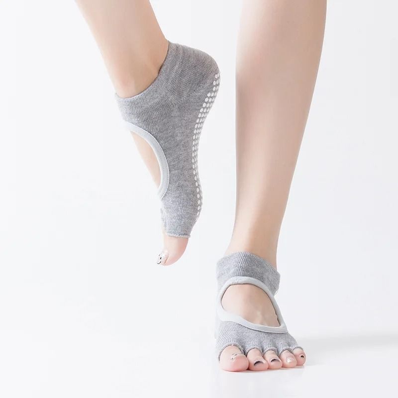 Women Five Toe Backless Pilates Socks Non Slip Fitness Workout Yoga Socks Breathable Sports Ballet Dance Slippers