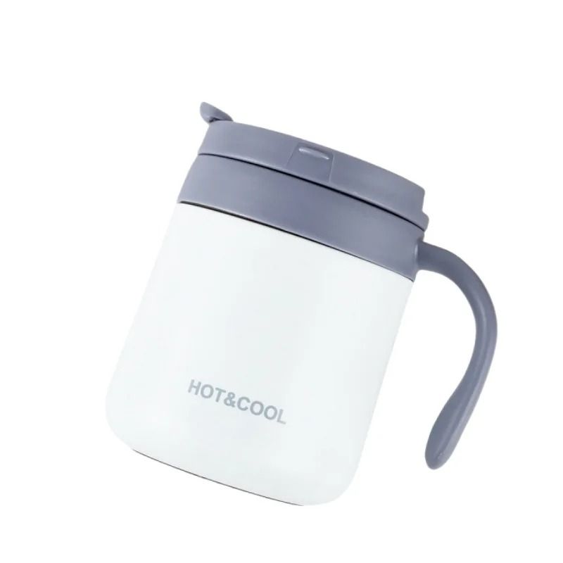 Simple Solid Color Stainless Steel Insulated Coffee Cup With Handle Wide Mouthed Large Capacity Office Mug