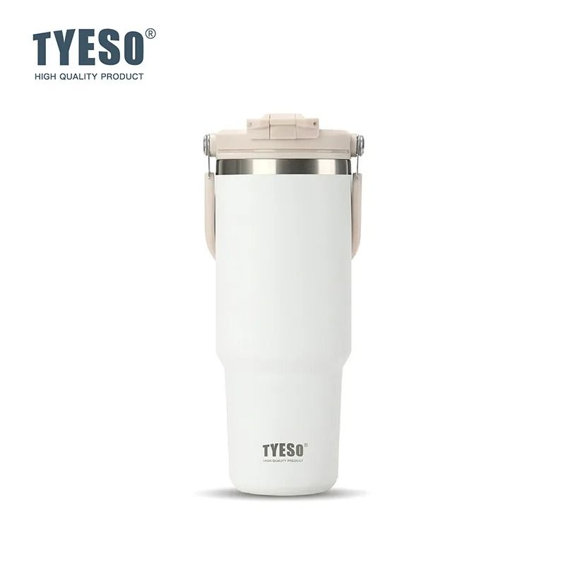 Tyeso Large-Capacity Thermos Handle Vacuum Cup Dual-Drink Coffee Mug Stainless Steel Ice Cup Car Bottle