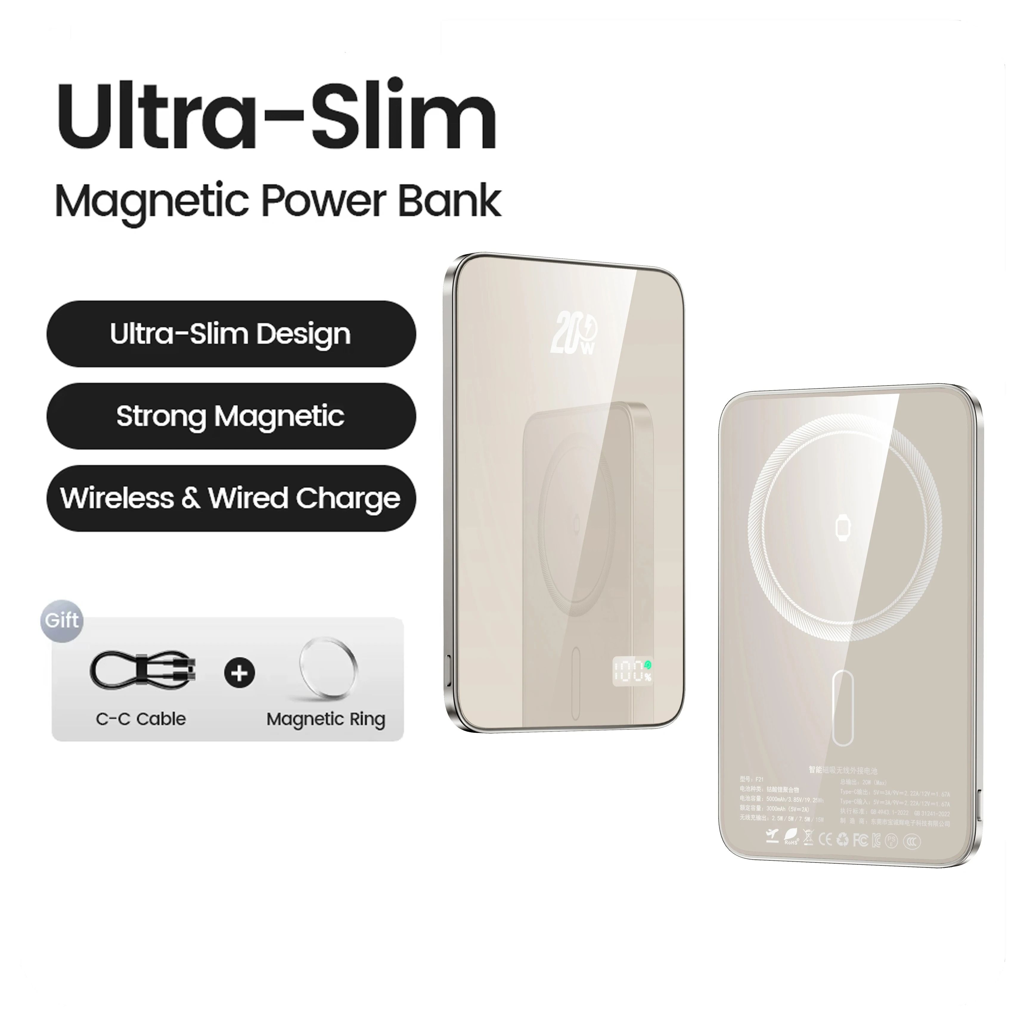 Ultra-Slim Magnetic Wireless Power Bank | 10000mAh High-Density Portable Battery for iPhone 16 & Apple Watch